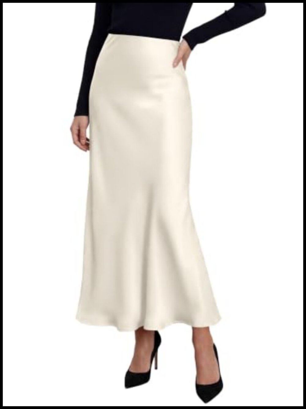 Silk Satin Maxi Skirt Mermaid Hem High Waist Fall Trendy